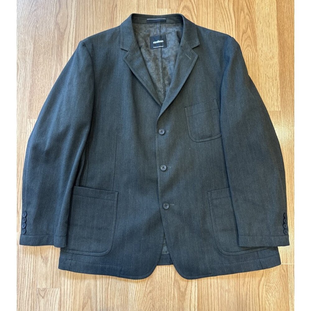 Strellson Blazer Men 44S Short Gray Herringbone Unstructured Sports Coat Cotton